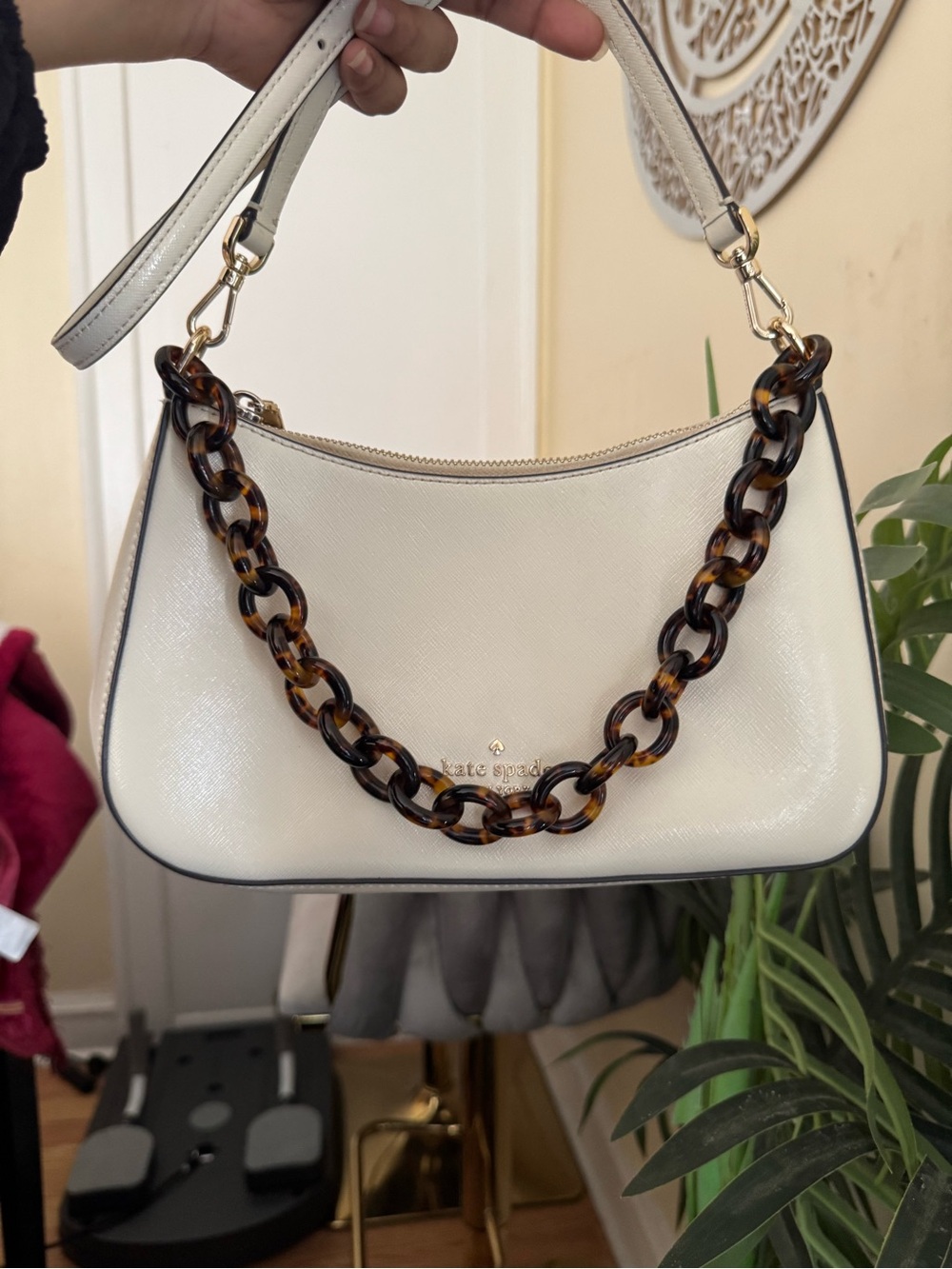 kate spade Cream Shoulder Bag with Tortoiseshell Chain